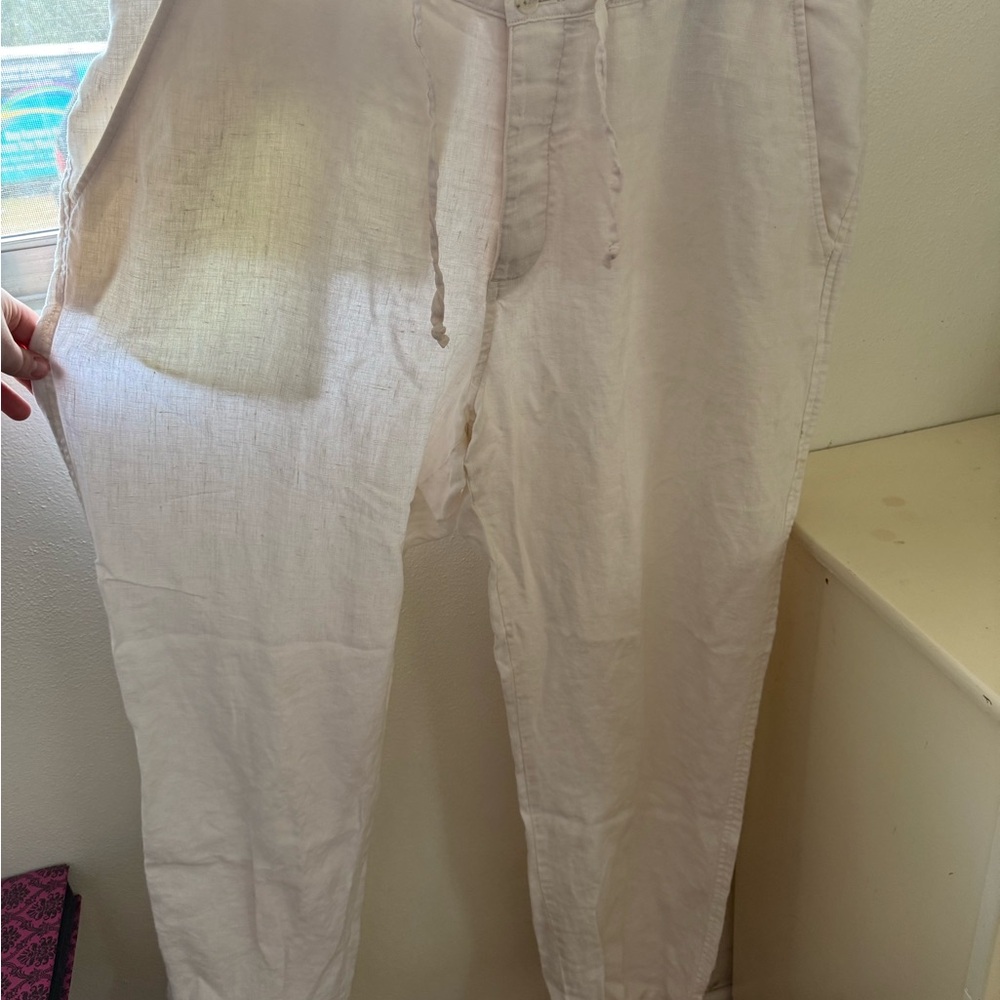 Light Beige Chino Men’s Linen Blend Drawstring Pants